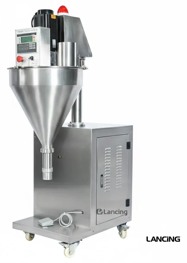 Automatic powder auger filling machine for dry ingredients and flexible packs